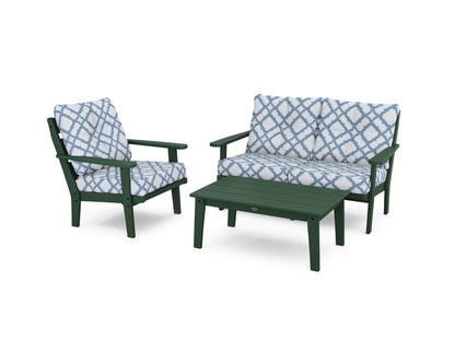 POLYWOOD® Lakeside 3-Piece Deep Seating Set in Green / Trellis Sky Blue