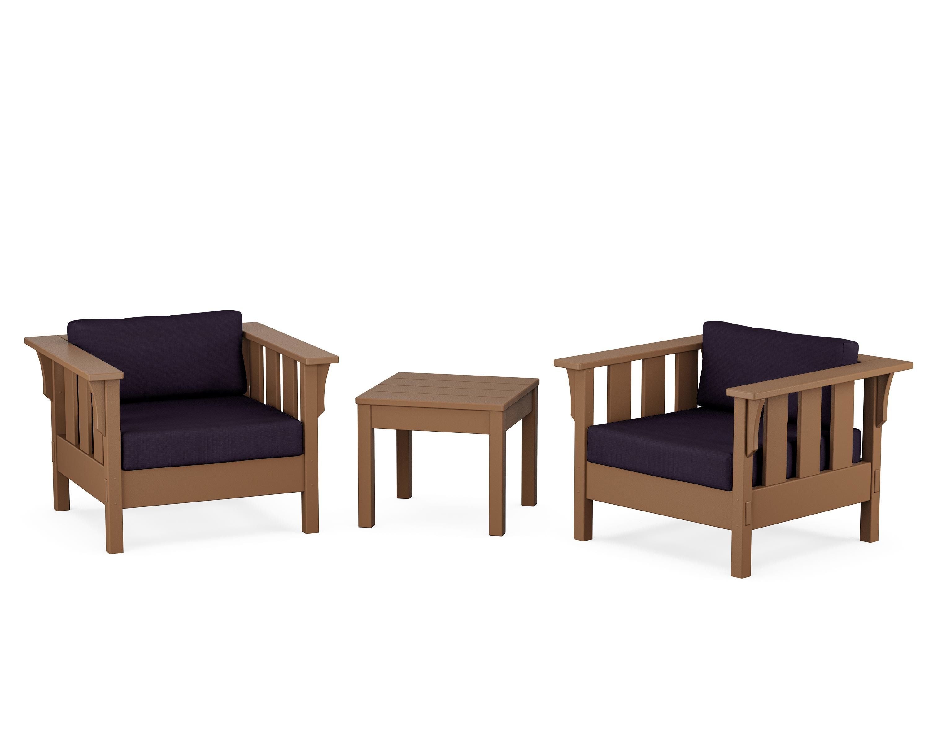 Martha Stewart by POLYWOOD® Acadia 3-Piece Deep Seating Set in Teak / Navy Linen
