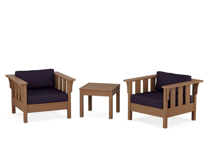 Martha Stewart by POLYWOOD® Acadia 3-Piece Deep Seating Set in Teak / Navy Linen