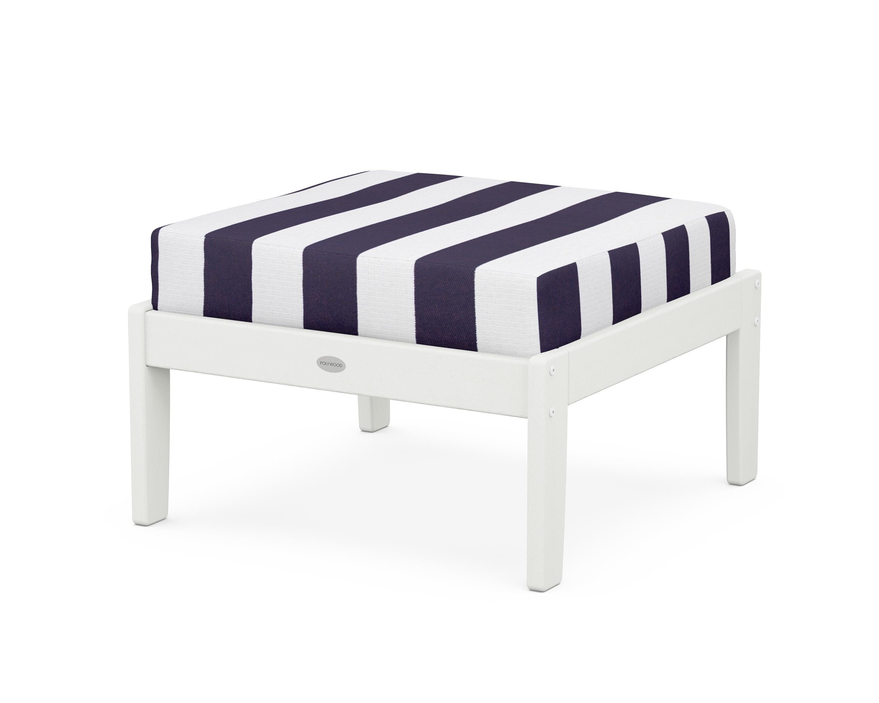POLYWOOD® Braxton Deep Seating Ottoman in Vintage White / Cabana Stripe Navy