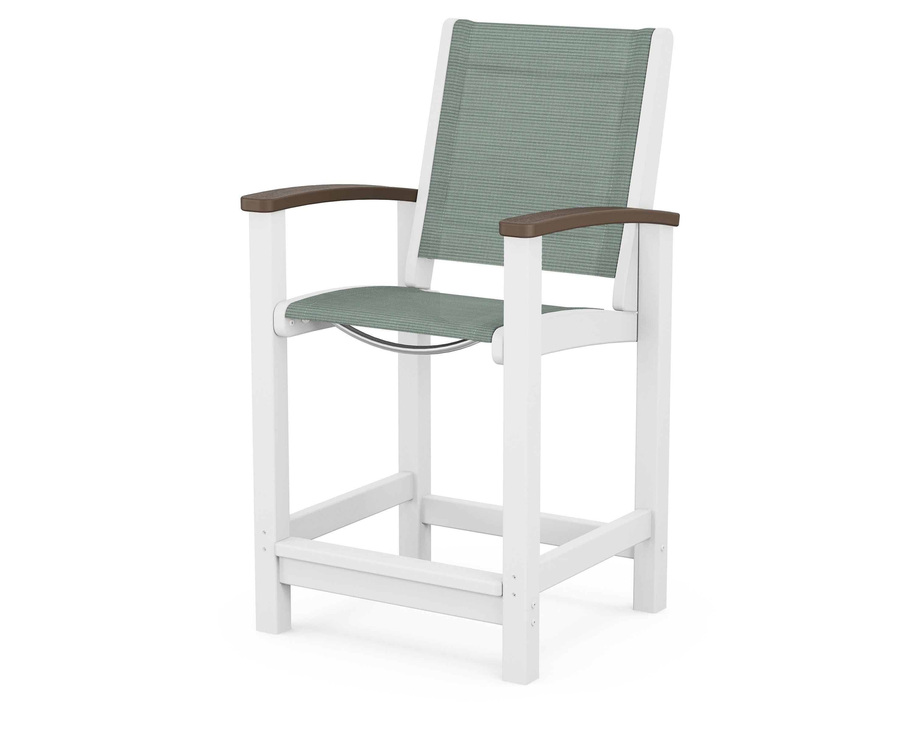 POLYWOOD® Coastal Counter Chair in White / Kona / Dupioni Sea Mist Sling