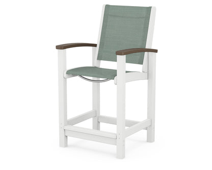 POLYWOOD® Coastal Counter Chair in White / Kona / Dupioni Sea Mist Sling