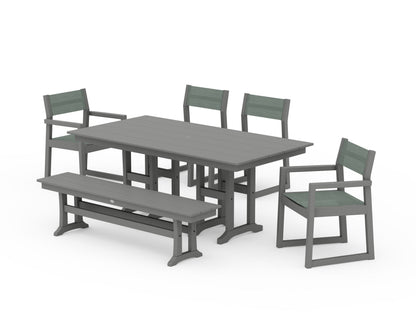 POLYWOOD® EDGE Sling 6-Piece Farmhouse Dining Set in Slate Grey / Dupioni Sea Mist Sling
