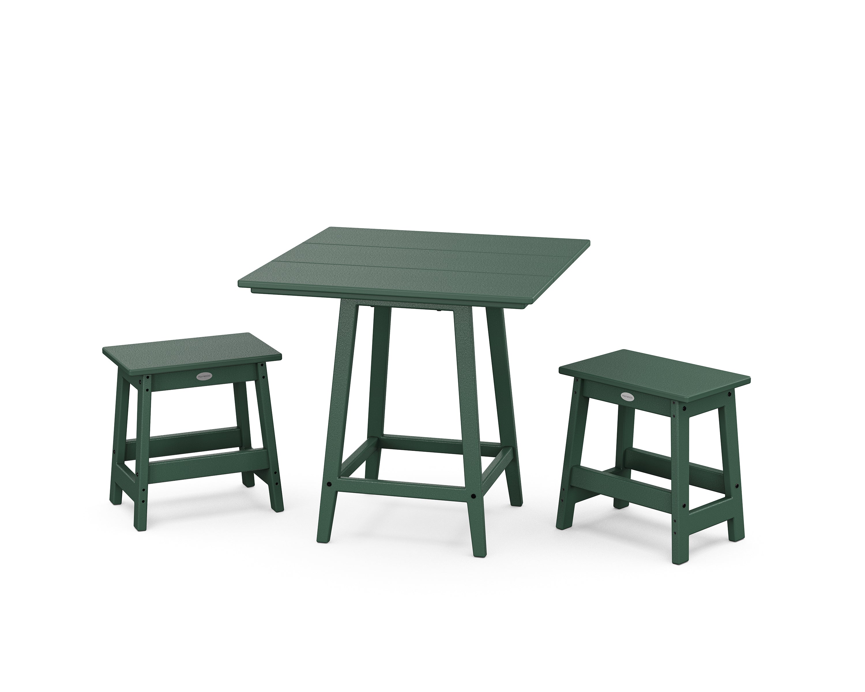 POLYWOOD® Modern Studio Stool 3-Piece Square Bistro Set in Green