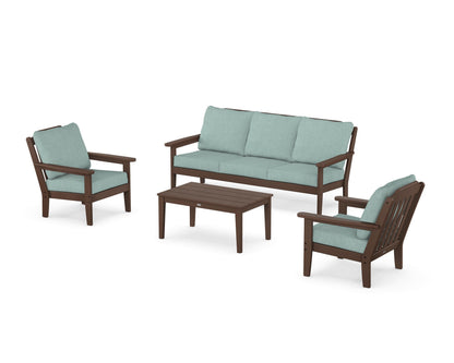 Country Living Cottage 4-Piece Deep Seating Set with Sofa in Mahogany / Glacier Spa