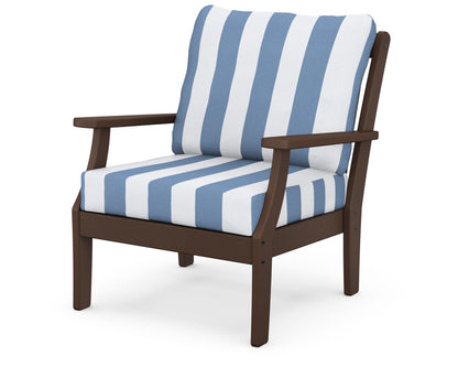 POLYWOOD® Braxton Deep Seating Chair in Mahogany / Cabana Stripe Sky Blue