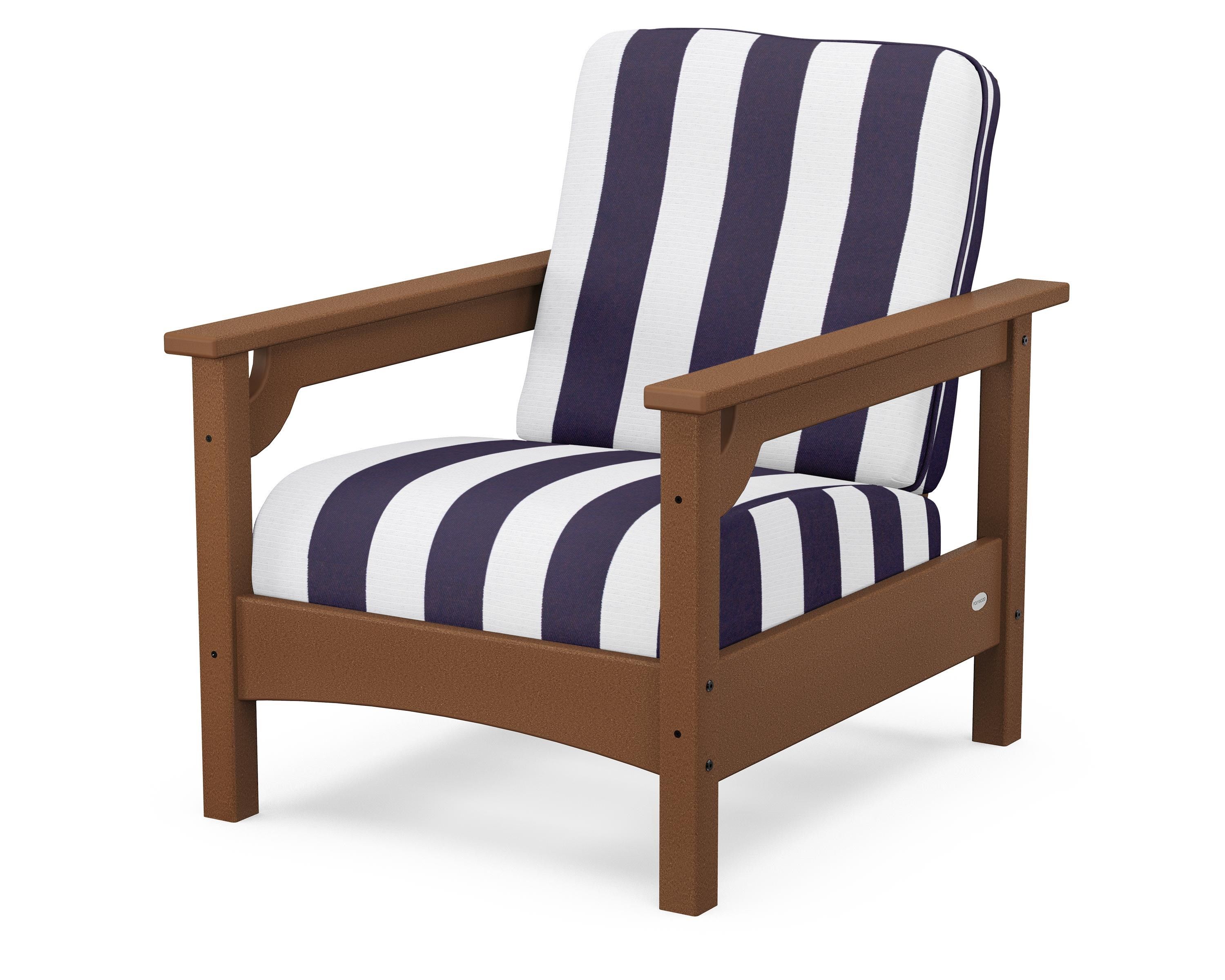 POLYWOOD® Club Chair in Teak / Cabana Stripe Navy