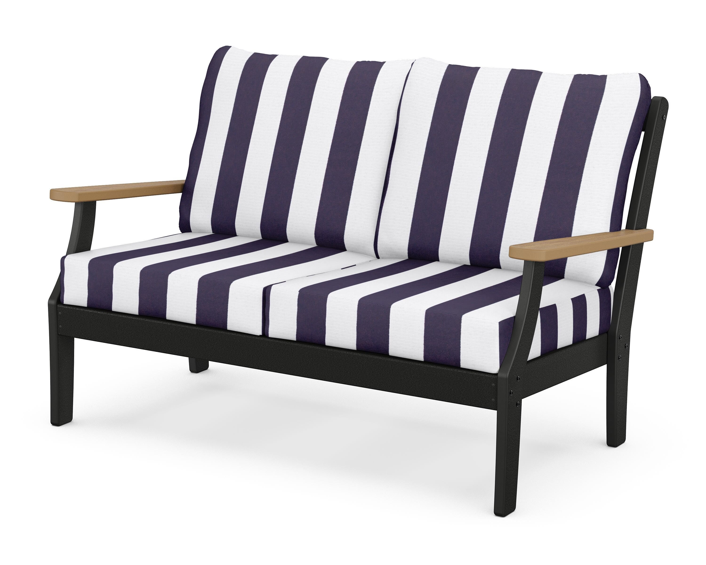 POLYWOOD® Braxton Deep Seating Loveseat in Black / Natural / Cabana Stripe Navy