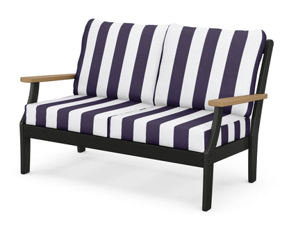 POLYWOOD® Braxton Deep Seating Loveseat in Black / Natural / Cabana Stripe Navy