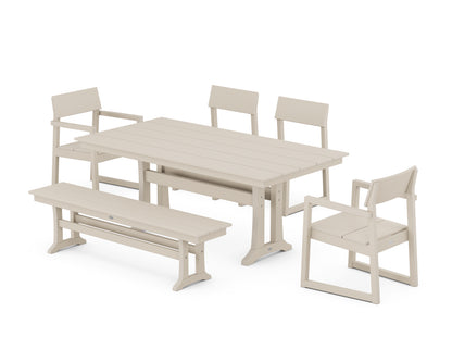 POLYWOOD® EDGE 6-Piece Farmhouse Dining Set With Trestle Legs in Sand