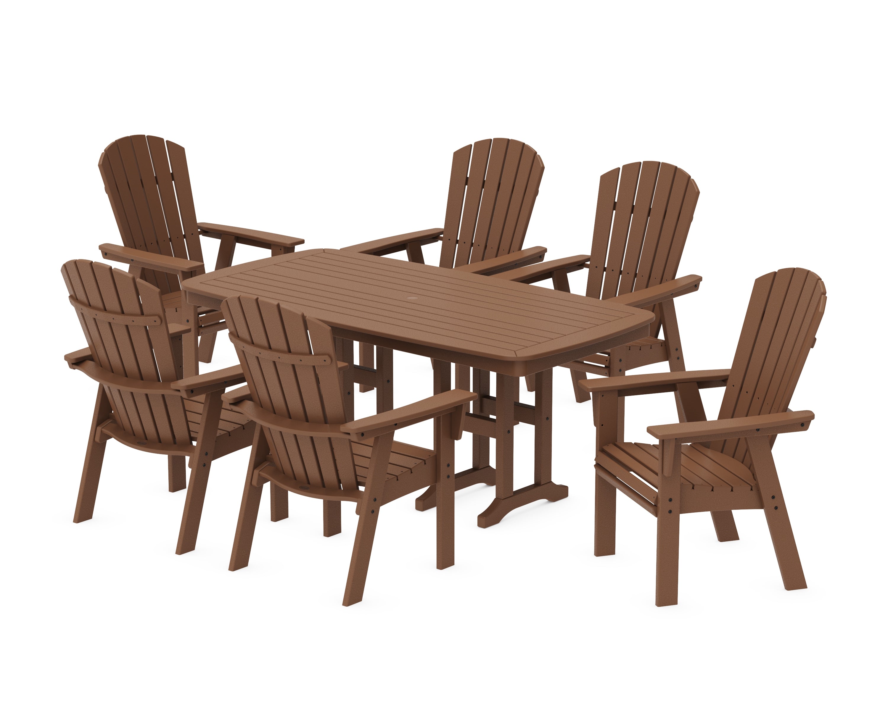 POLYWOOD® Nautical Curveback Adirondack 7-Piece Dining Set in Teak