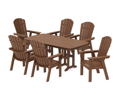 POLYWOOD® Nautical Curveback Adirondack 7-Piece Dining Set in Teak