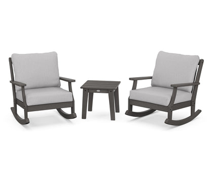 POLYWOOD® Braxton 3-Piece Deep Seating Rocker Set in Vintage Coffee / Granite