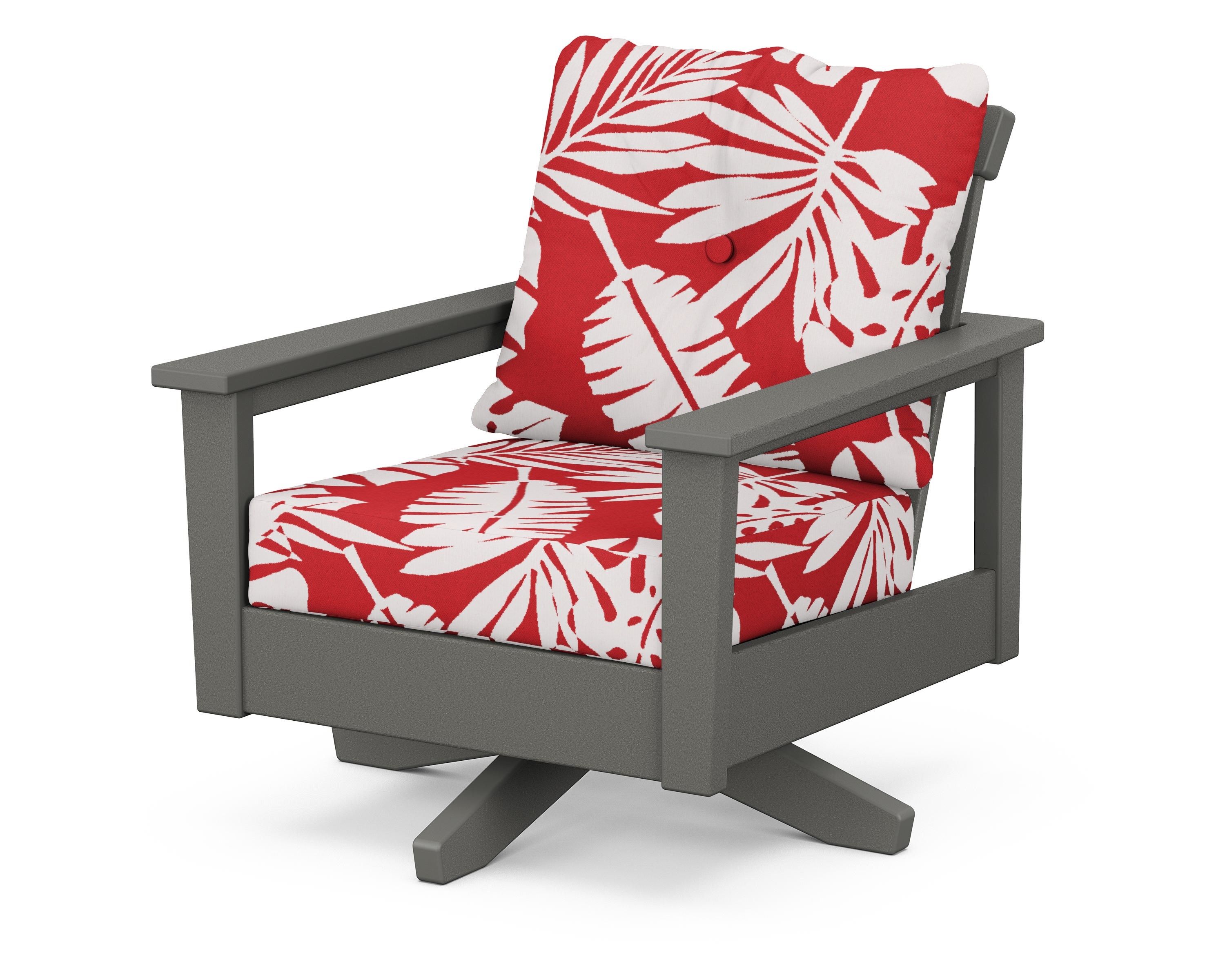 POLYWOOD® Prescott Deep Seating Swivel Chair in Slate Grey / Leaf Crimson