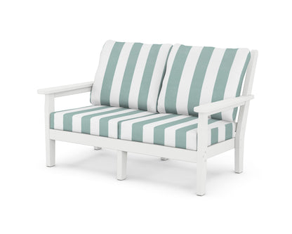 POLYWOOD® Chippendale Deep Seating Loveseat in White / Cabana Stripe Glacier Spa