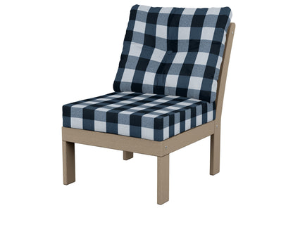 POLYWOOD® Vineyard Modular Armless Chair in Vintage Sahara / Buffalo Plaid Marine Indigo