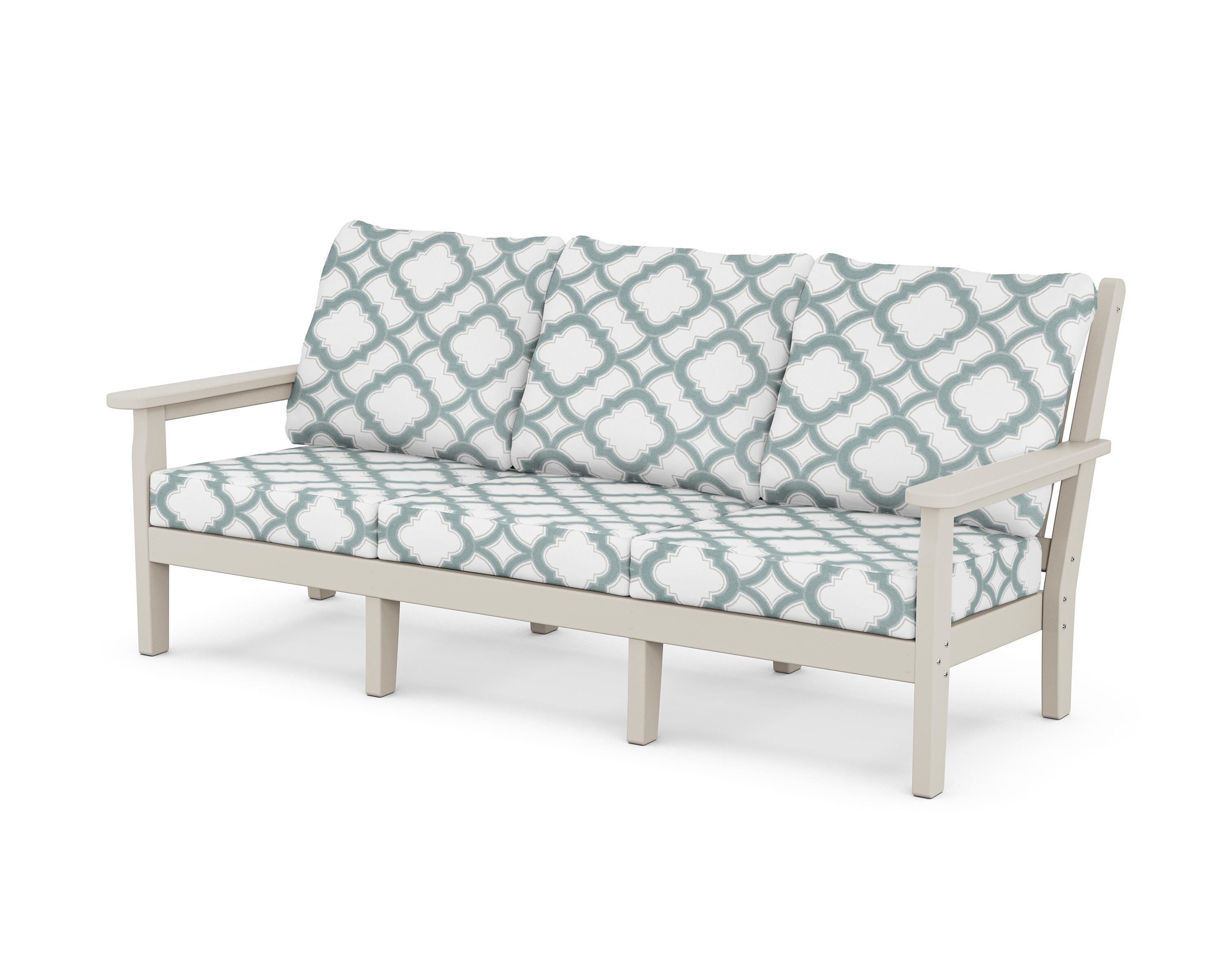 POLYWOOD® Chippendale Deep Seating Sofa in Sand / Trellis Glacier Spa