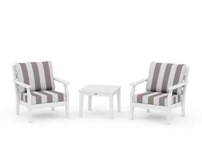 Draper James™ by  POLYWOOD® Savannah 3-Piece Deep Seating Set in White / Cabana Stripe Grey Mist
