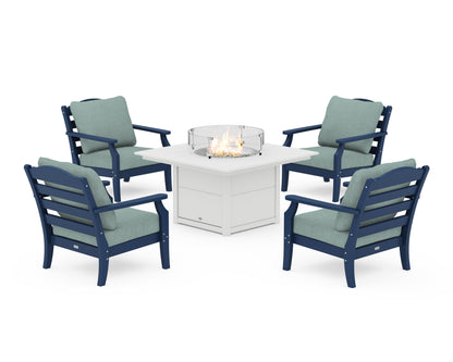 Draper James™ by  POLYWOOD® Savannah 5-Piece Deep Seating Set with Fire Pit Table in Navy / Glacier Spa