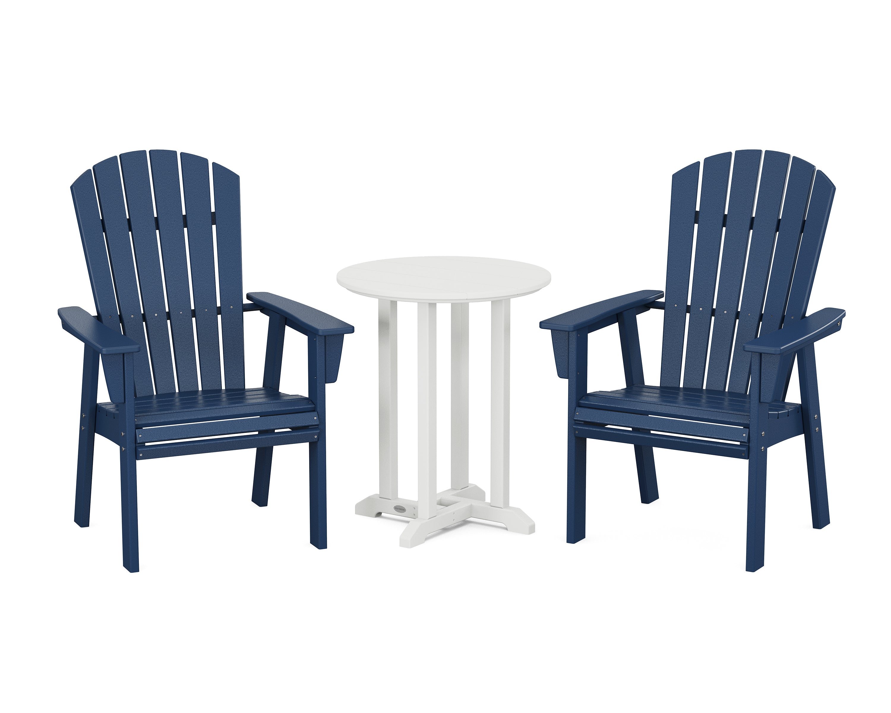 POLYWOOD® Nautical Adirondack 3-Piece Round Bistro Dining Set in Navy / White