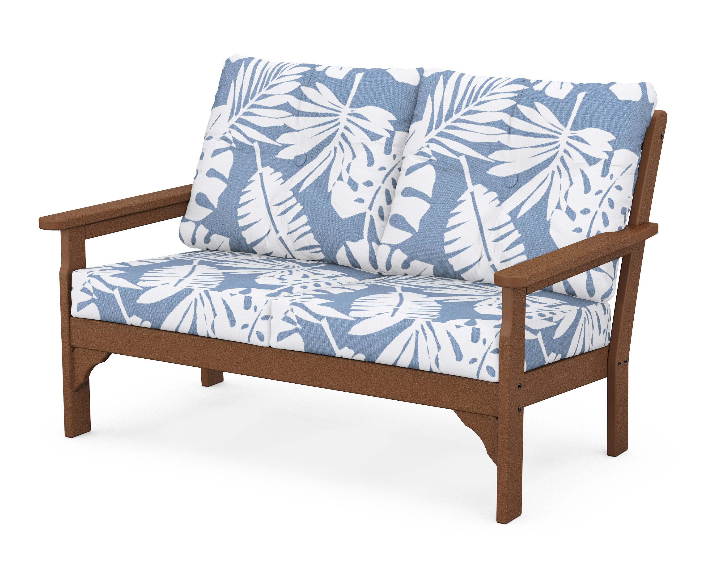 POLYWOOD® Vineyard Deep Seating Loveseat in Teak / Leaf Sky Blue