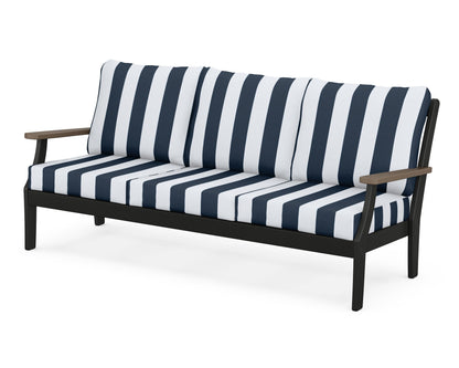 POLYWOOD® Braxton Deep Seating Sofa in Black / Kona / Cabana Stripe Marine Indigo