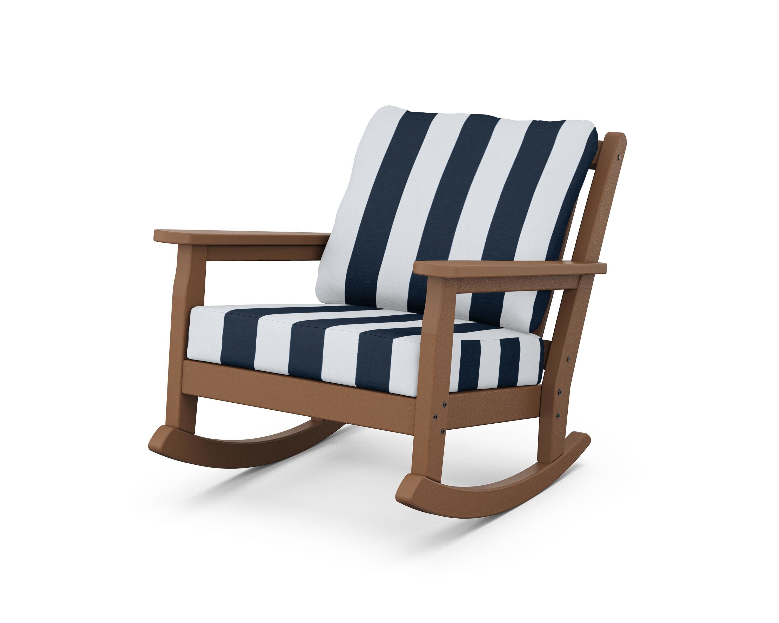 POLYWOOD® Chippendale Deep Seating Rocking Chair in Teak / Cabana Stripe Marine Indigo