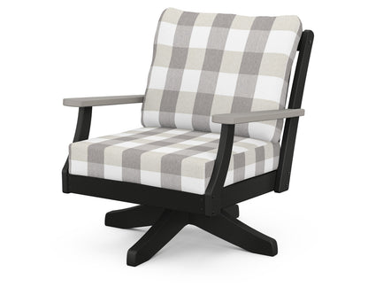 POLYWOOD® Braxton Deep Seating Swivel Chair in Black / Driftwood / Buffalo Plaid Grey Mist
