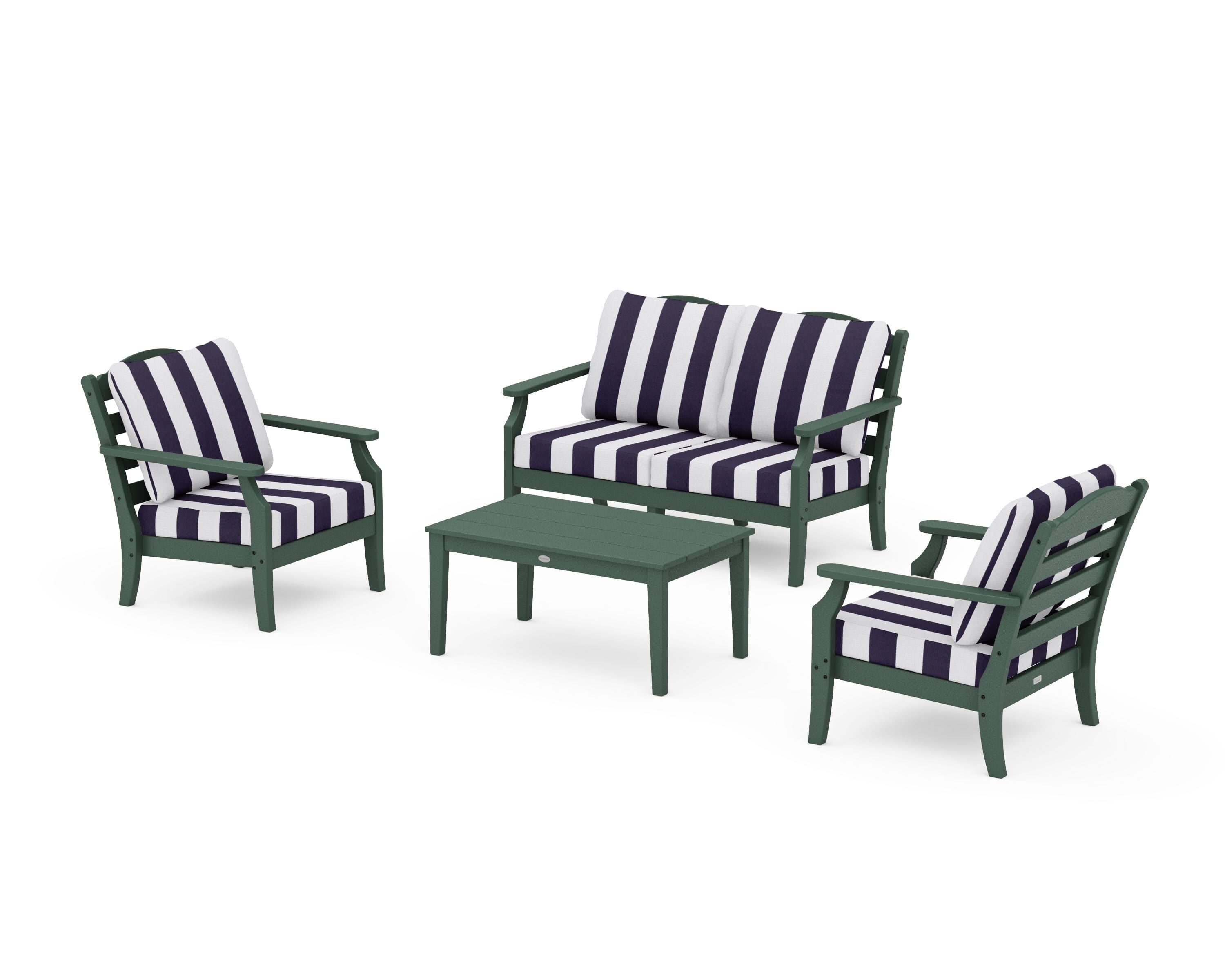 Draper James™ by  POLYWOOD® Savannah 4-Piece Deep Seating Set with Loveseat in Green / Cabana Stripe Navy