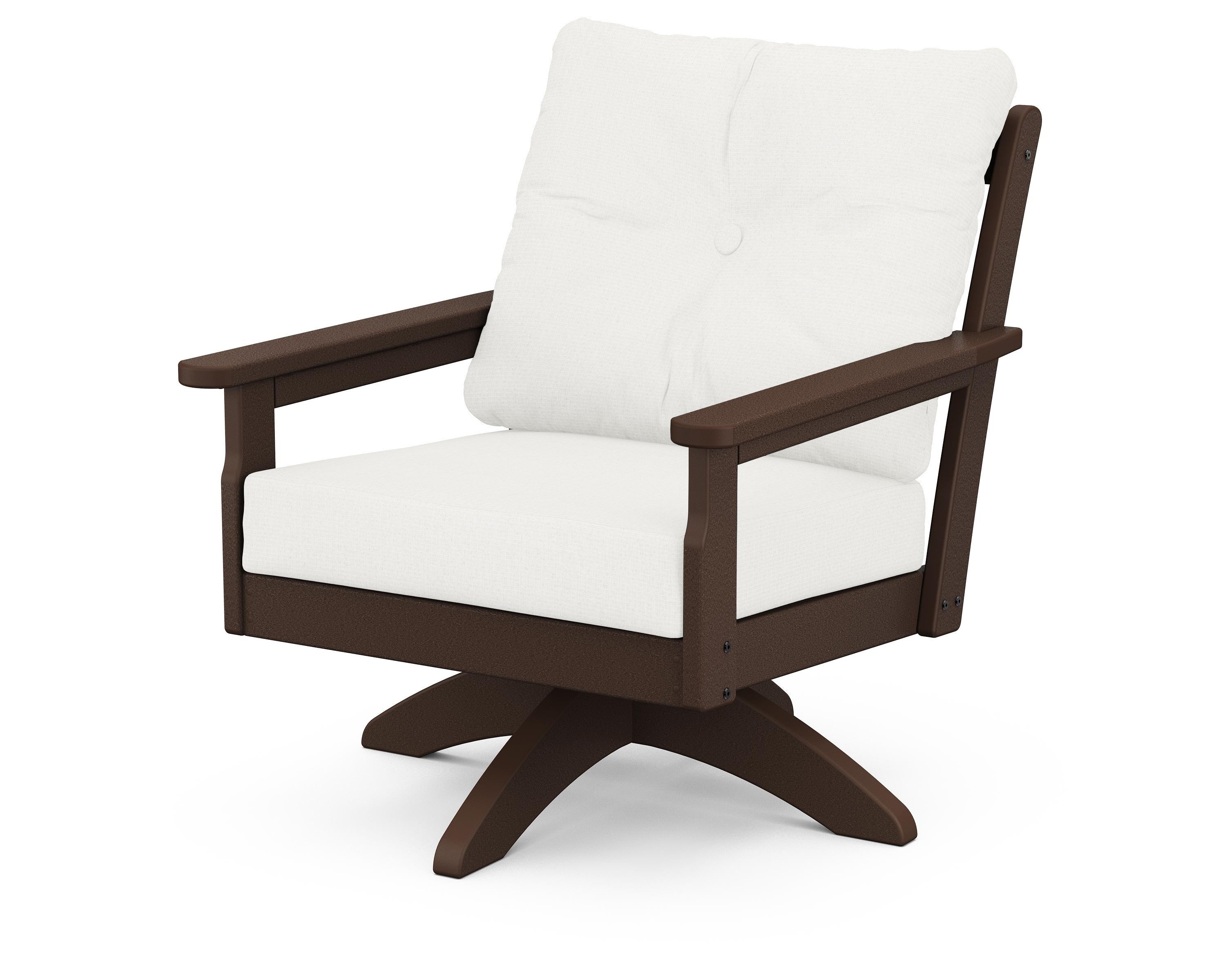 POLYWOOD® Vineyard Deep Seating Swivel Chair in Mahogany / Natural Linen
