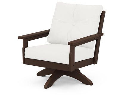 POLYWOOD® Vineyard Deep Seating Swivel Chair in Mahogany / Natural Linen