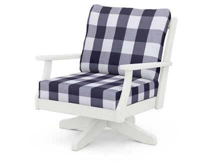 POLYWOOD® Braxton Deep Seating Swivel Chair in Vintage White / Buffalo Plaid Navy