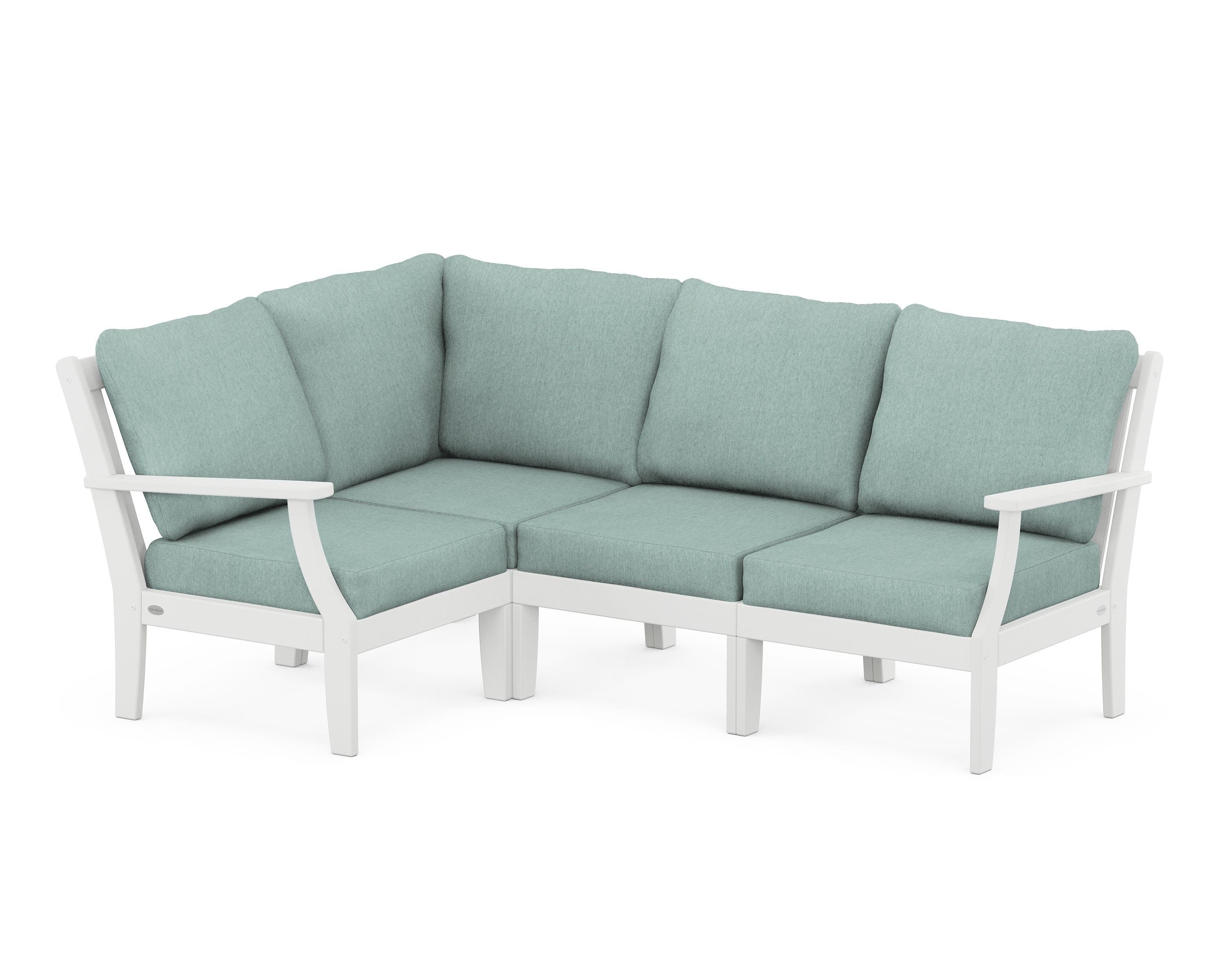 POLYWOOD® Braxton Modular 4-Piece Deep Seating Set in White / Glacier Spa
