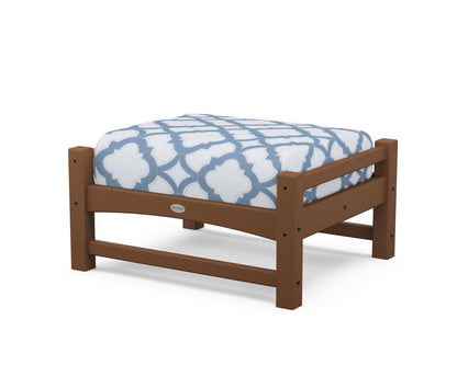 POLYWOOD® Club Ottoman in Teak / Trellis Sky Blue