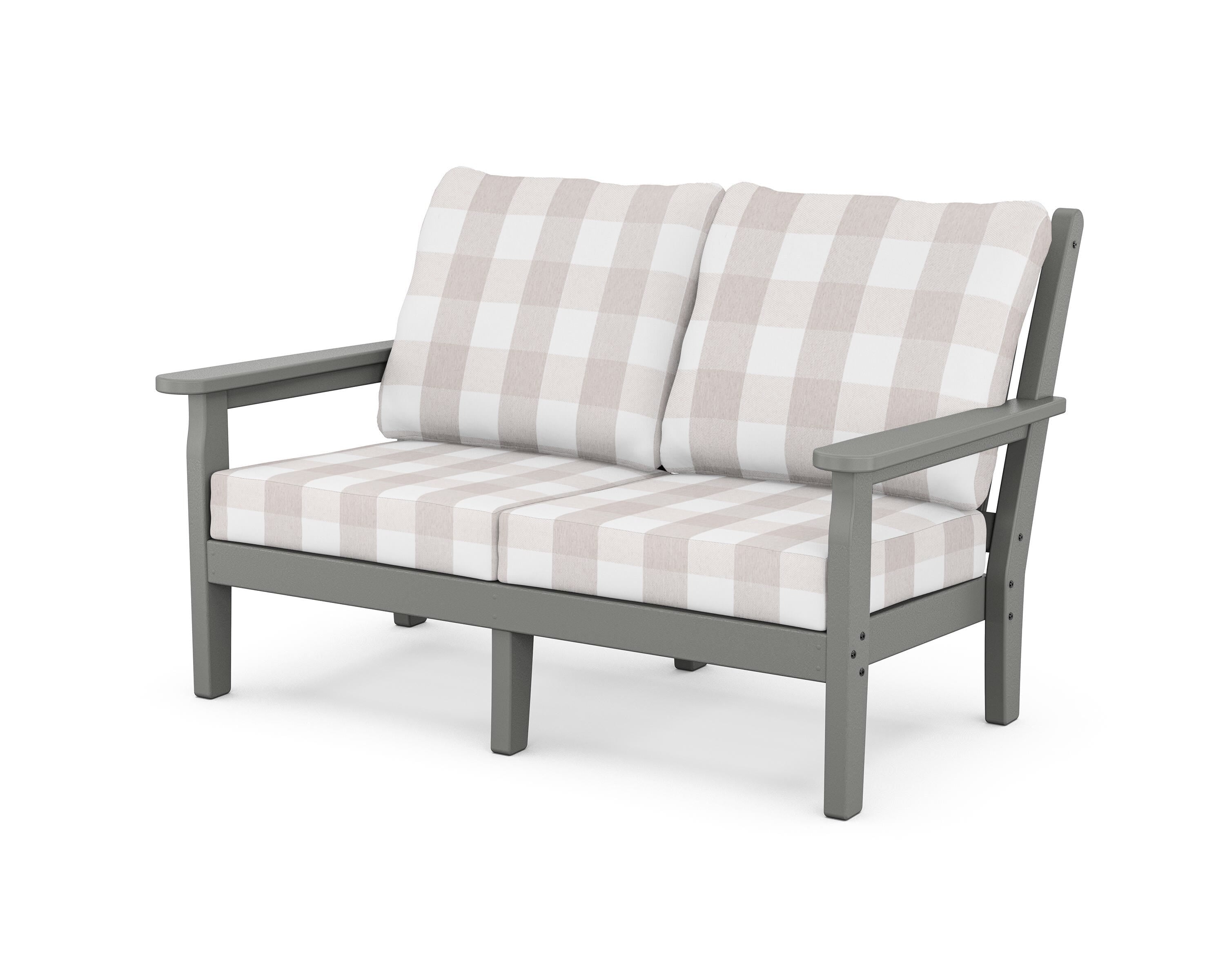 POLYWOOD® Chippendale Deep Seating Loveseat in Slate Grey / Buffalo Plaid Dune Burlap