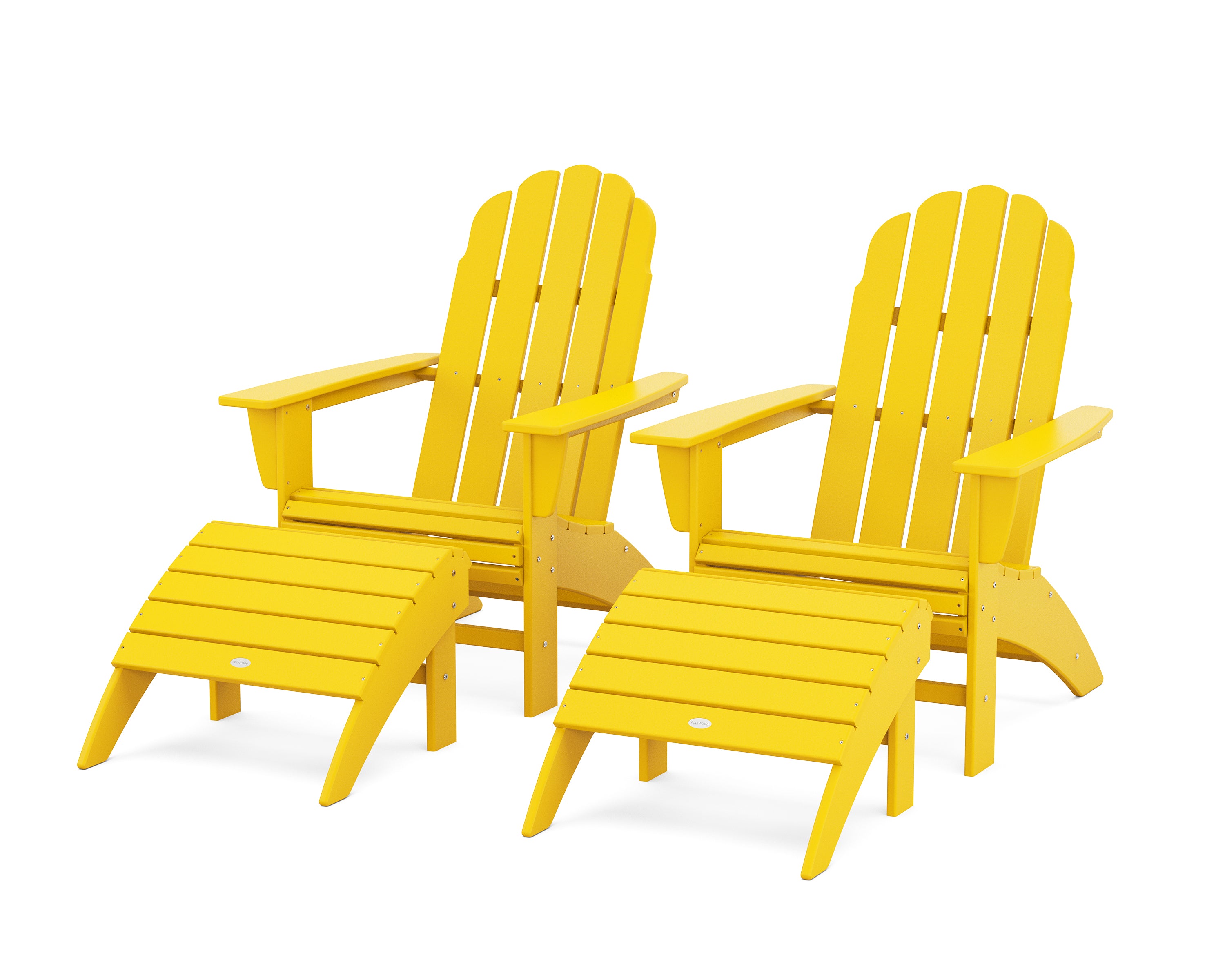 POLYWOOD® Vineyard Curveback Adirondack Chair 4-Piece Set with Ottomans in Lemon
