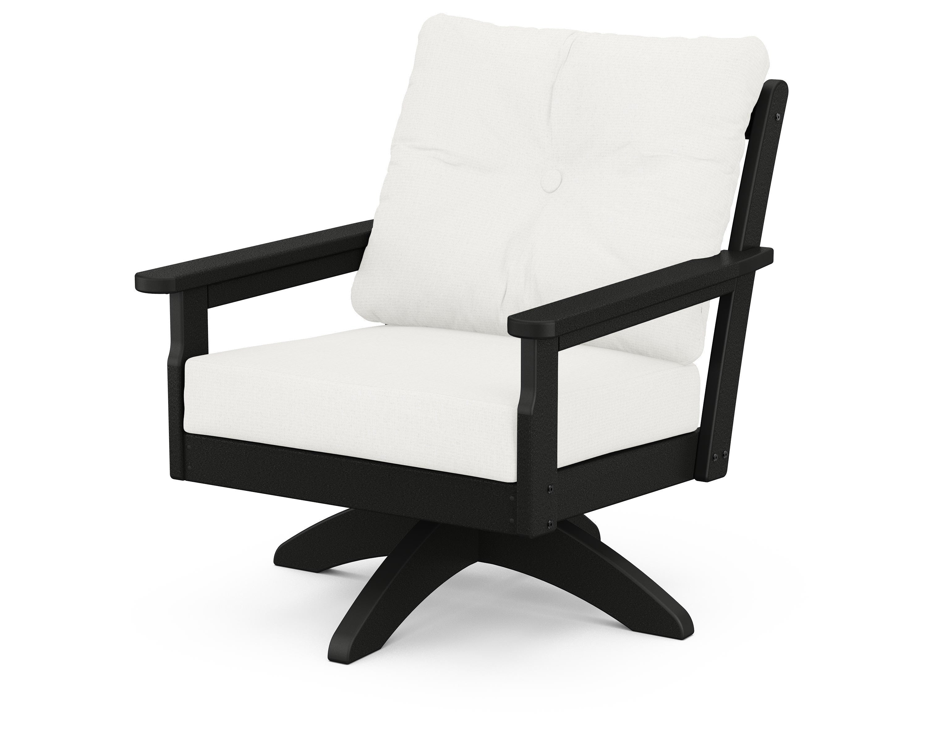 POLYWOOD® Vineyard Deep Seating Swivel Chair in Black / Natural Linen