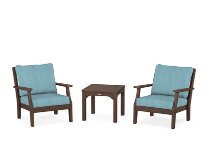 Martha Stewart by POLYWOOD® Chinoiserie 3-Piece Deep Seating Set in Mahogany / Lattice Sky Blue