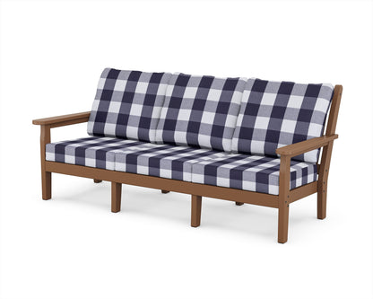 POLYWOOD® Chippendale Deep Seating Sofa in Teak / Buffalo Plaid Navy