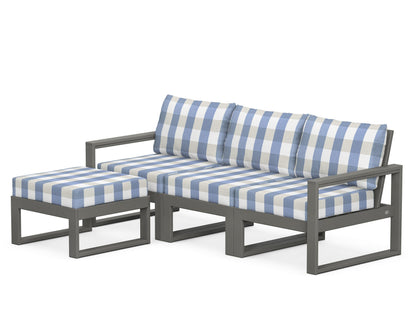 POLYWOOD® EDGE 4-Piece Modular Deep Seating Set with Ottoman in Slate Grey / Buffalo Plaid Sky Blue