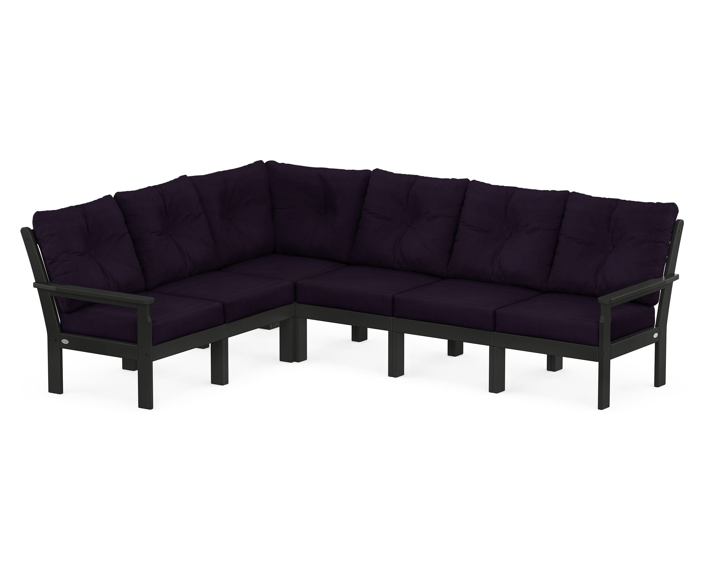 POLYWOOD® Vineyard 6-Piece Sectional in Black / Navy Linen