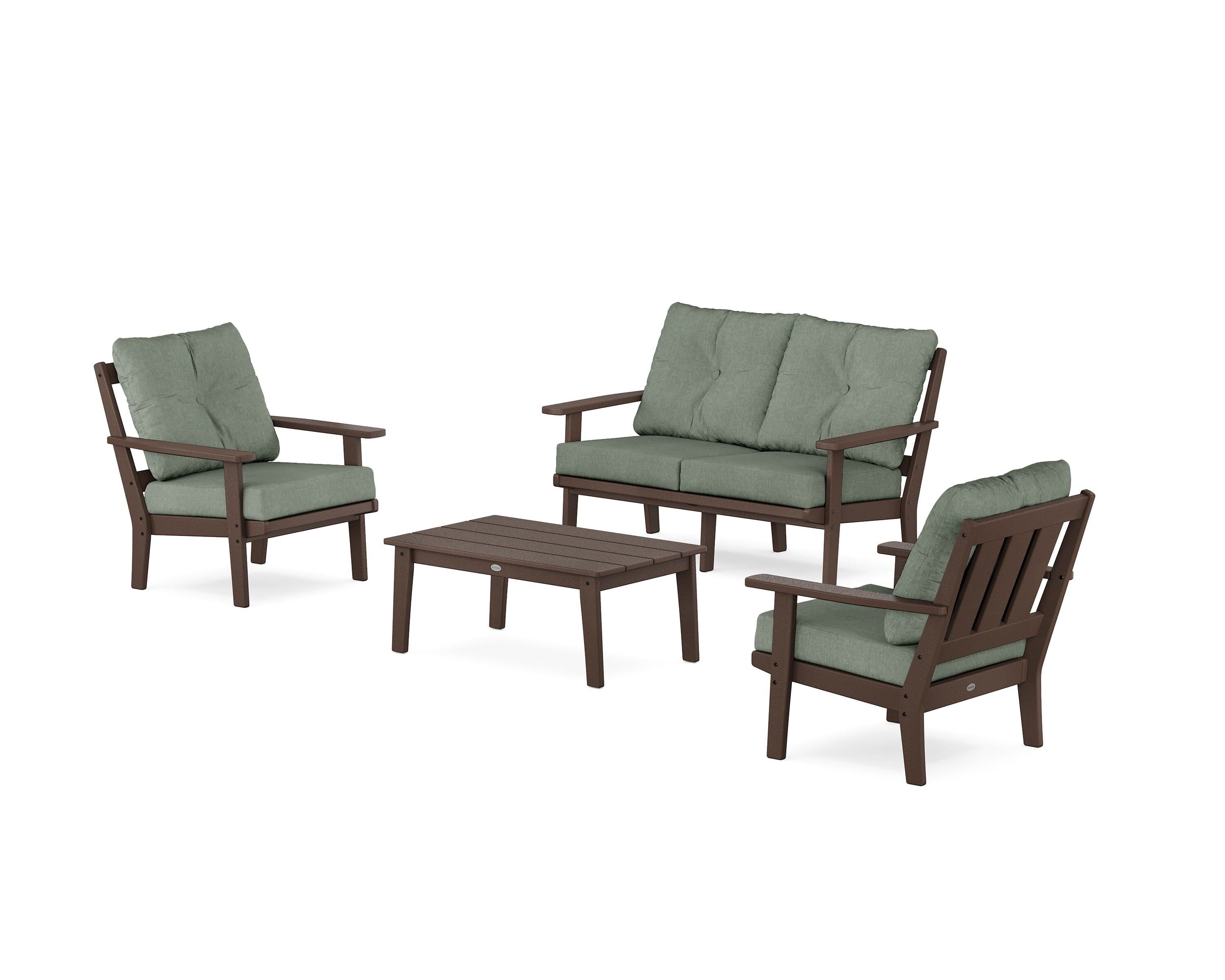 POLYWOOD® Oxford 4-Piece Deep Seating Set with Loveseat in Mahogany / Cast Sage