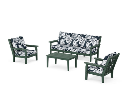POLYWOOD® Chippendale 4-Piece Deep Seating Set with Sofa in Green / Leaf Marine Indigo