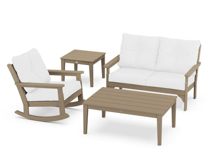 POLYWOOD® Vineyard 4-Piece Deep Seating Rocker Set in Vintage Sahara / Natural