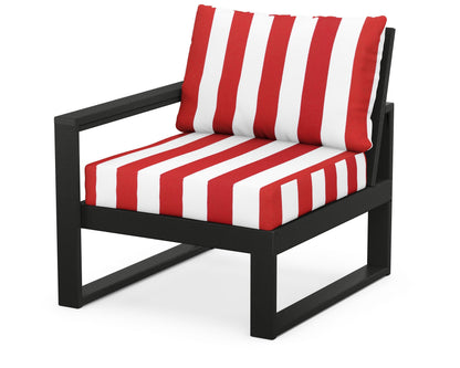 POLYWOOD® EDGE Modular Left Arm Chair in Black / Cabana Stripe Crimson