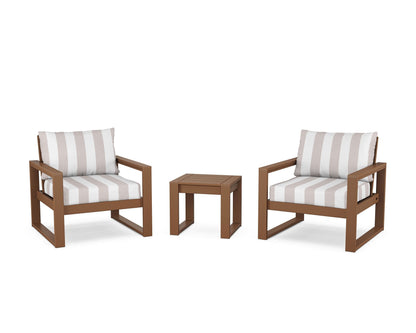 POLYWOOD® EDGE Sectional 3-Piece Deep Seating Set in Teak / Cabana Stripe Dune Burlap