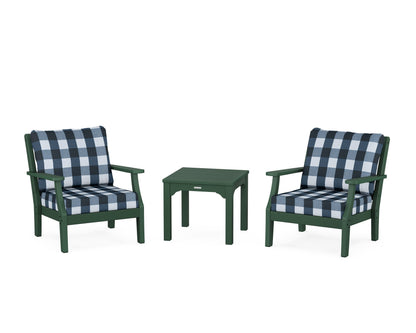 Martha Stewart by POLYWOOD® Chinoiserie 3-Piece Deep Seating Set in Green / Buffalo Plaid Marine Indigo