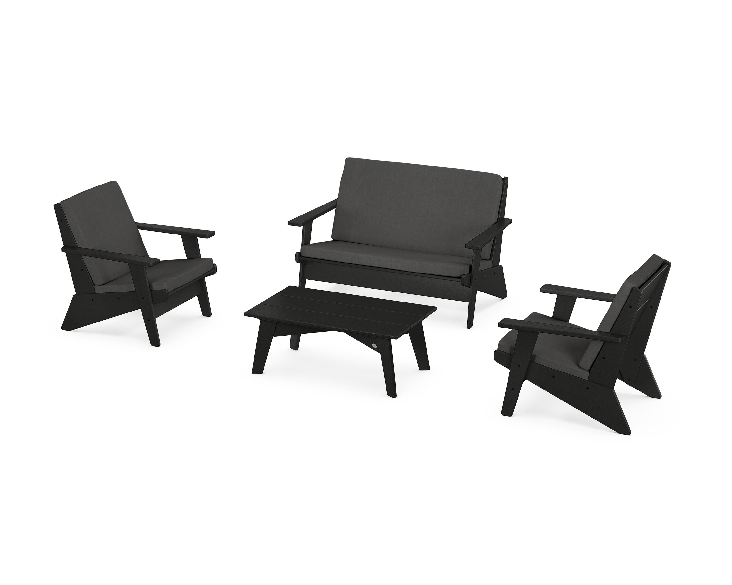 POLYWOOD® Riviera Modern Lounge 4-Piece Set in Black / Spectrum Carbon