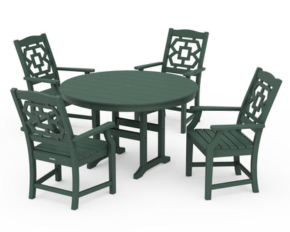 Martha Stewart by POLYWOOD® Chinoiserie 5-Piece Round Farmhouse Dining Set in Green