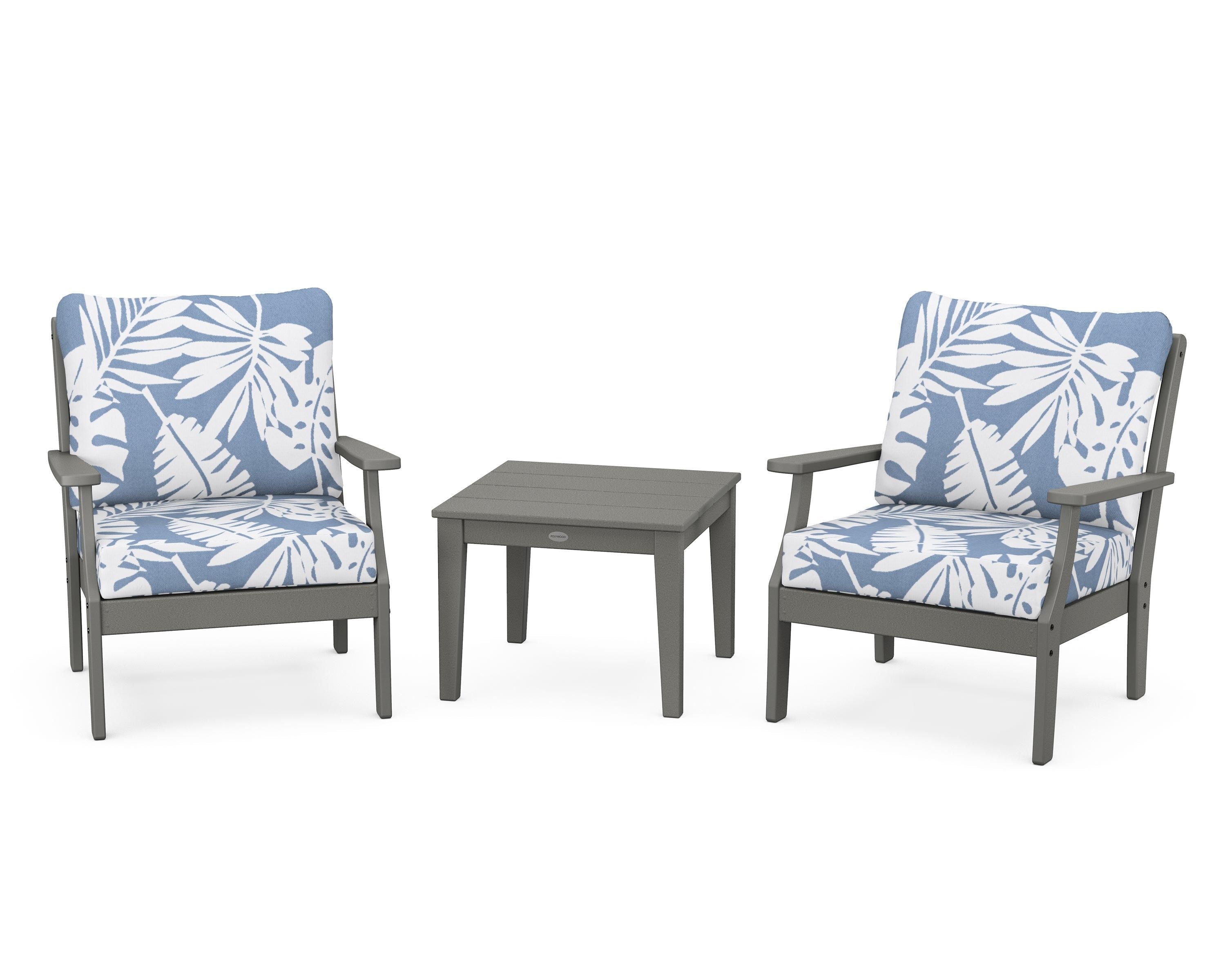 POLYWOOD® Braxton 3-Piece Deep Seating Set in Slate Grey / Leaf Sky Blue